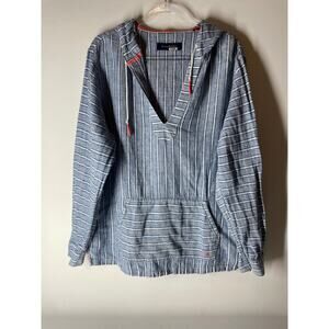 Tommy Bahama Brazillionaire Linen Hoodie Vneck Loose Fit Men's Blue Stripe Large